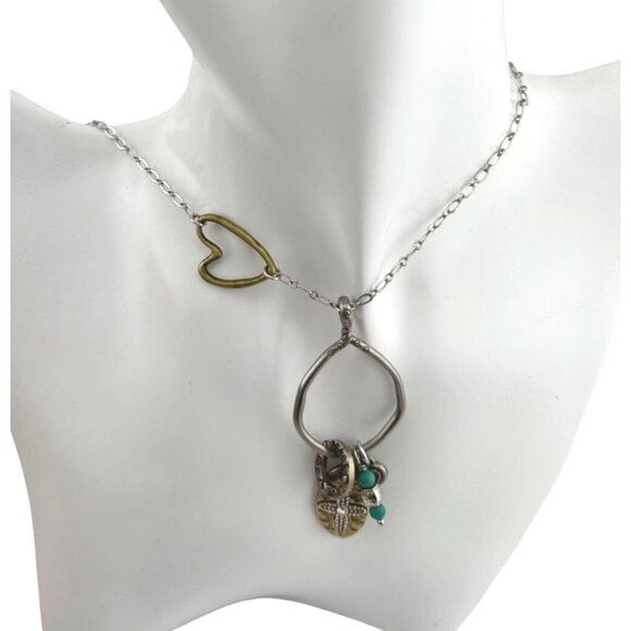 Brighton *BLESSED* Charm Necklace - Joy * Peace * Love w Hearts, Turquoise Beads - Picture 3 of 13